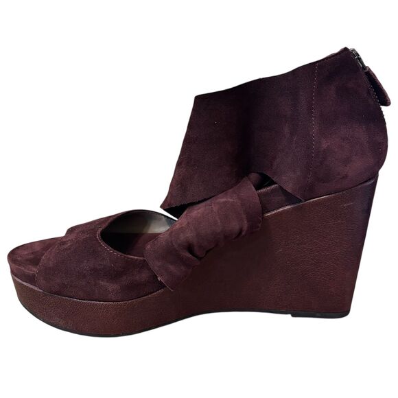 Eileen Fisher Suede Draw Draped Platform Wedge Heels Purple Size 9 - Picture 11 of 11